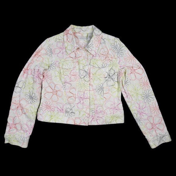 Liz Claiborne denim jacket, white with bright color embroidery - Picture 2 of 7